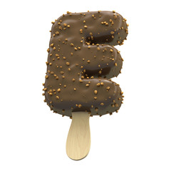 Ice cream covered with chocolate and nuts font
