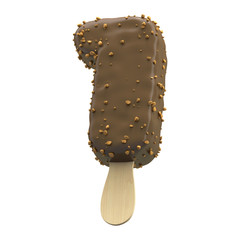 Ice cream covered with chocolate and nuts font
