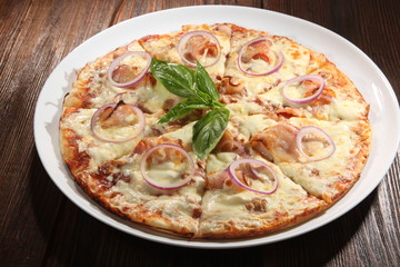 Pizza with different cheeses and chives