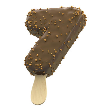 Ice cream covered with chocolate and nuts font
