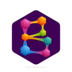 Letter B logo with Hexagon and lines.