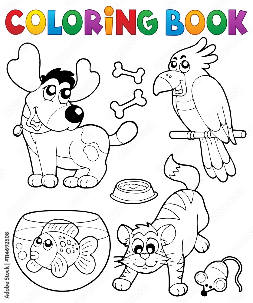 Wall mural Coloring book with pets 4 - Wall murals