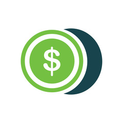 Fototapeta premium Coin Flat icon and Logo design green, blue color