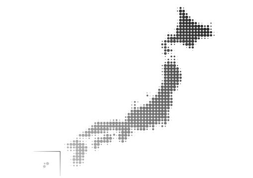 日本地図のイラスト: 黒ドットグラデーション