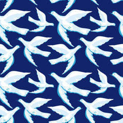 Seamless pattern with flying birds. Vector clip art.