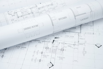architectural drawing paper rolls of a dwelling for construction
