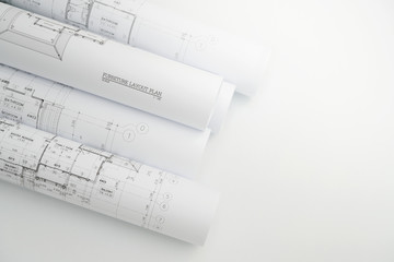 architectural drawing paper rolls of a dwelling for construction