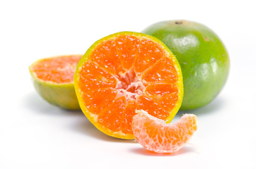 Orange fruit with half view isolated on white background