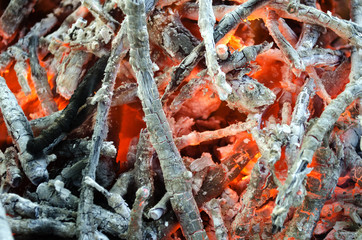 hot coals from the burnt wood  
