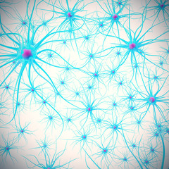 Neurons in the brain on white background with focus effect. 3d illustration