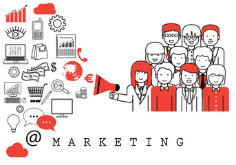 Marketing Team - On White Background - Vector Illustration, Graphic Design. For Web,Websites, Print Materials