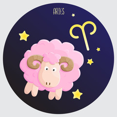 aries zodiac in cartoon for education, sign and symbol use.