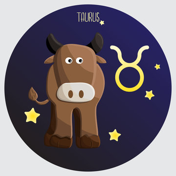 taurus zodiac in cartoon for education, sign and symbol use.