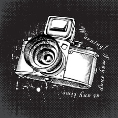 The poster with the image of the camera. Vector illustration.
