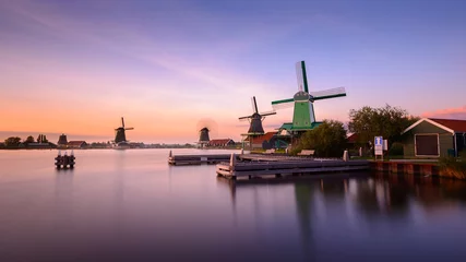 Acrylic prints Amsterdam Twilight at Zaanse Schans, windmills village, near Amsterdam