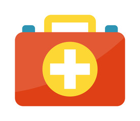 Vector illustration of first aid kit box medical emergency healthcare. Hospital first kit equipment and doctor case first aid kit. Safety accident bag first aid kit. Emergency medicine red box.