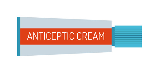 Tube with small amount of squeezed out white antiseptic cream. Antiseptic cream package perfume pump health element. Medical wash moisturizer vector antiseptic cream hand hygienic sanitary gel.