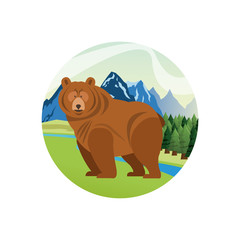 Bear icon. Landscape background. Vector graphic