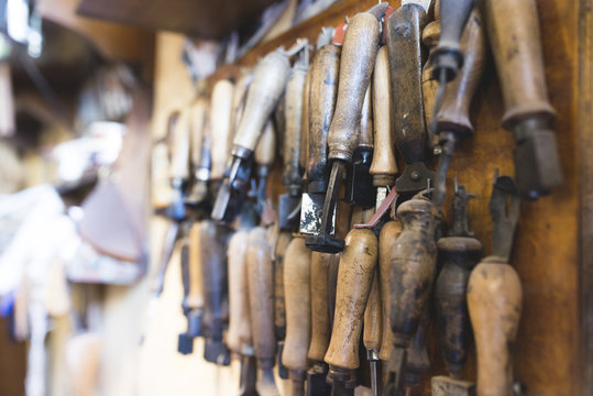 Cobbler's tool hanging in workshop