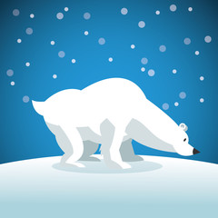 Snowbear icon. Snowing background. Vector graphic
