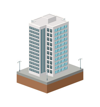isometric white building with blue windows clip art preview