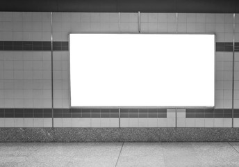 Blank Horizontal big poster in subway station , black and white tone