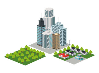 Building of City. Isometric design. Vector graphic