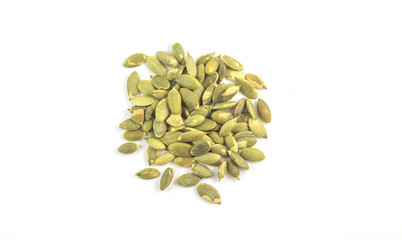 Pumpkin seeds on a white background