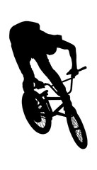 Teenager riding a BMX bicycle isolated white background