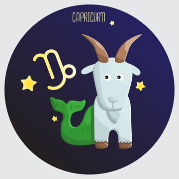 capricorn zodiac in cartoon for education, sign and symbol use.