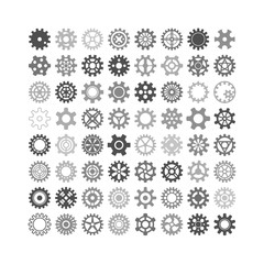 Vector black gears icons set machine wheel mechanism machinery mechanical, technology technical sign. Engineering symbol, round element gears icons. Gears icons work concept, industrial design.
