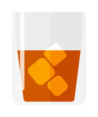 Whisky and ice shot cup vector illustration. Beverage whisky shot cup. Whisky shot cup pub liquid, cocktail brandy short drink with ice. Party drunk symbol