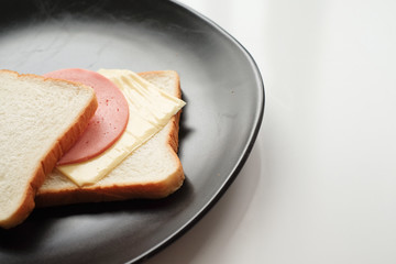 sandwich bread   with Bolognese and cheese for breakfast