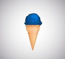 Blue ice cream cone isolated.
