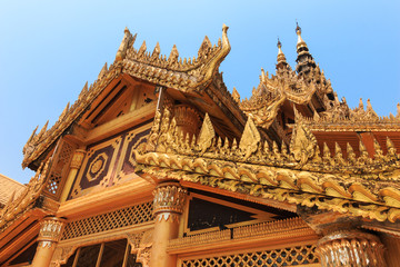 Fototapeta na wymiar BAGO, MYANMAR - APRIL 26: The palace of the king in Myanmar in the past. Kambawzathardi golden palace. Kambodza Thadi Palace, Kanbawzathadi Palace in Bago, Myanmar 26 April 2016.