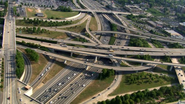 Looking down onto freeway interchange in Atlanta, Georgia. Shot in 2007.