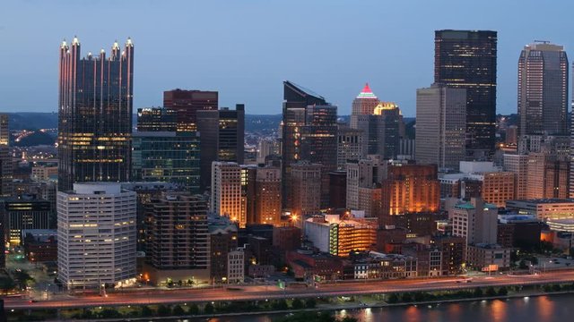 4K UltraHD Day to night timelapse Pittsburgh city center