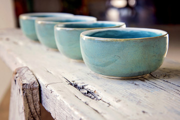 Hand made ceramic soup bowls - obrazy, fototapety, plakaty