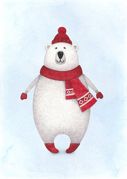 Watercolor illustration of polar bear