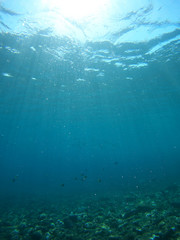 Underwater landmark and part of the main land. Amed village, Bali, Indonesia