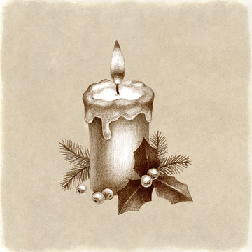 Christmas candle. Pencil drawing Stock Illustration | Adobe Stock