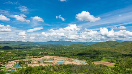 Fototapeta na wymiar High angle view of villages with blue sky in the north, Thailand