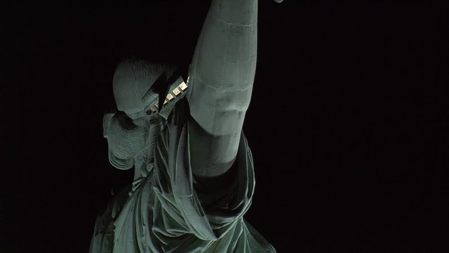 Aerial close-up of Statue of Liberty