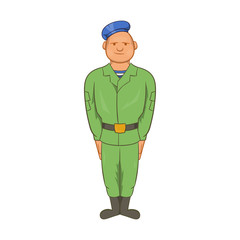 Man in green army uniform and blue beret icon