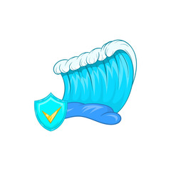 Blue tsunami wave icon in cartoon style