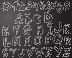 Handwritten font in 3d style Vector illustration isolated on white background