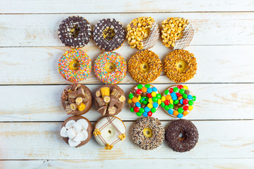 Donut. Sweet icing sugar food. Dessert colorful snack.