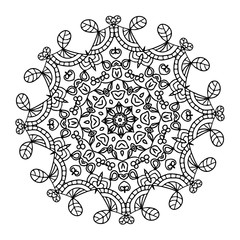 Black vector mandala handmade a white background. Illustration A