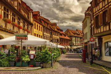 Fototapeta na wymiar Street in Obernai village, Alsace, France