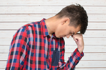 Closeup stressed young man